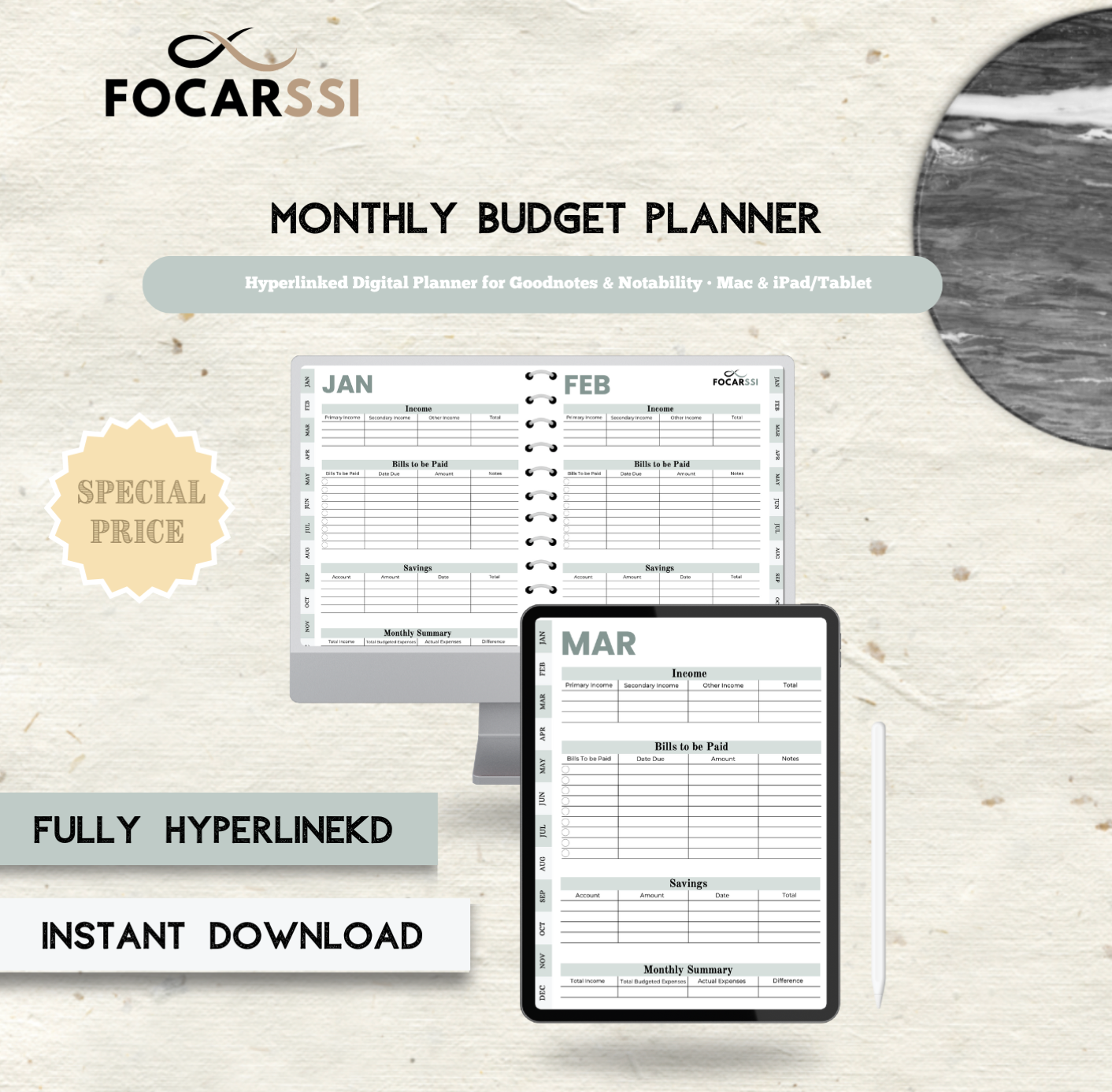 Focarssi™ Monthly Budget Planner