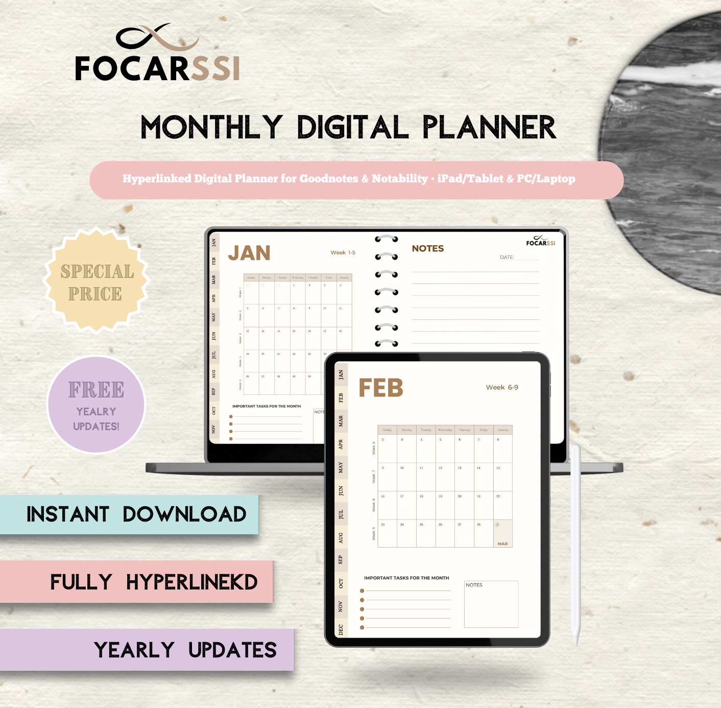 Focarssi™ Monthly Digital Planner