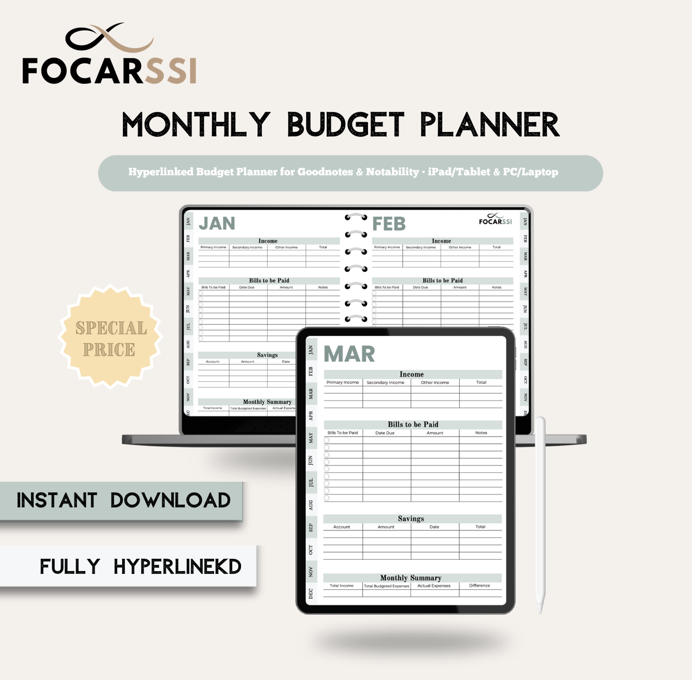 Focarssi™ Monthly Budget Planner